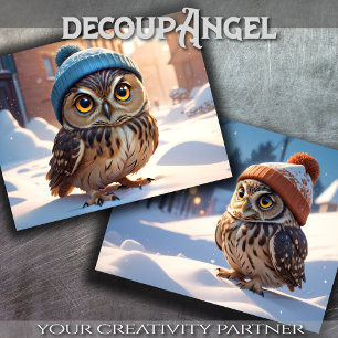 Adorable Owls in Winter Snow - Decoupage - Tissue Paper