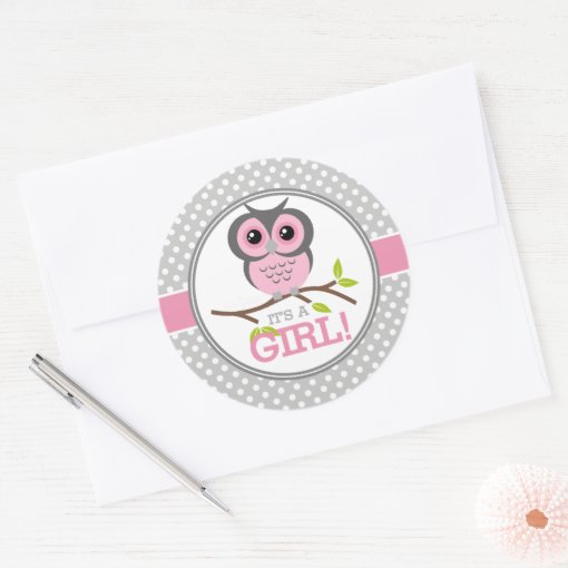 Adorable Owls Its a Girl Classic Round Sticker | Zazzle