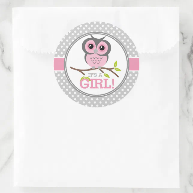 Adorable Owls Its a Girl Classic Round Sticker | Zazzle