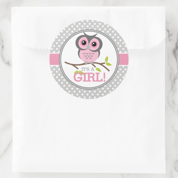 Adorable Owls Its a Girl Classic Round Sticker | Zazzle.com