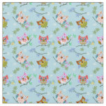 Adorable Owls on Blue Background Fabric