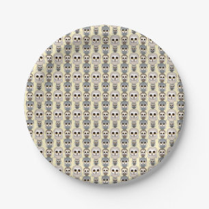 Adorable Owls Pattern on Light Yellow Background Paper Plates