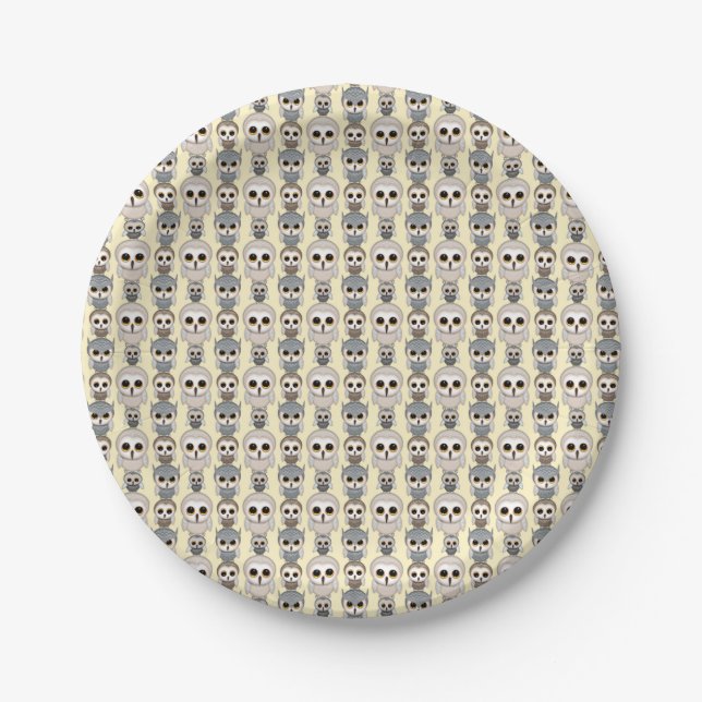 Adorable Owls Pattern on Light Yellow Background Paper Plates (Front)