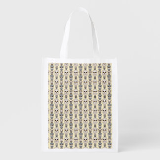 Adorable Owls Pattern on Light Yellow Background Reusable Grocery Bag