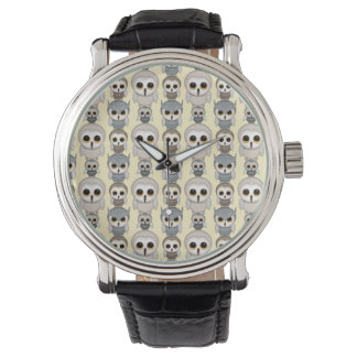 Adorable Owls Pattern on Light Yellow Background Watch