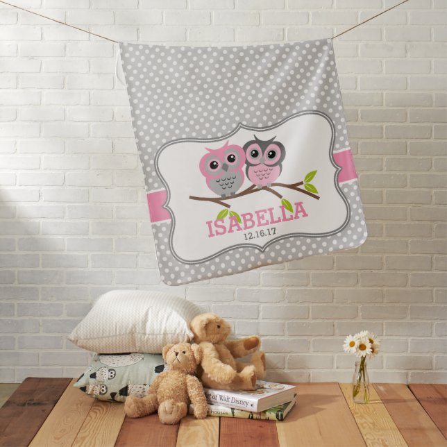 Adorable Owls Personalized Receiving Blanket (In Situ)