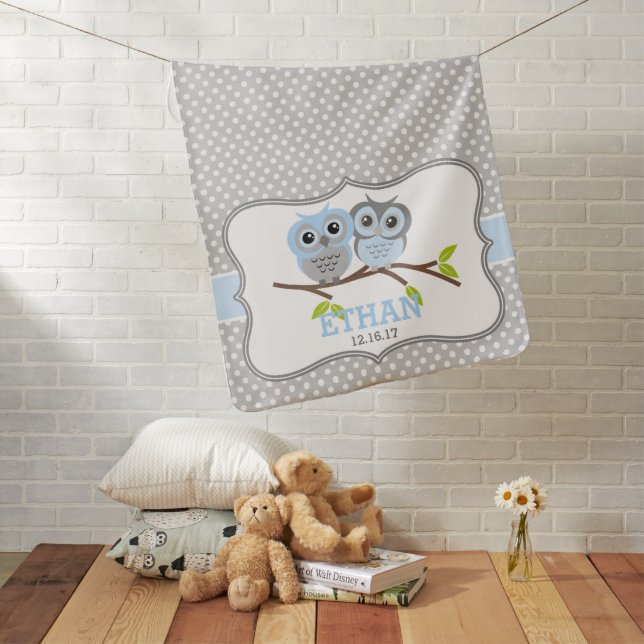 Adorable Owls Personalized Stroller Blanket (In Situ)