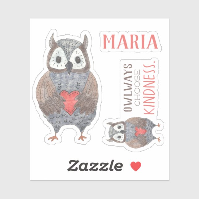 Adorable Owlways Choose Kindness Horned Owl Group Sticker (Sheet)