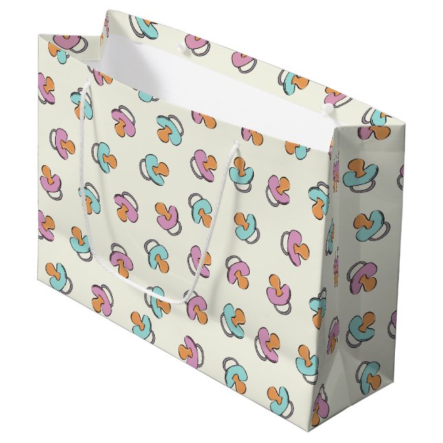 Adorable Pacifier Gender Reveal Baby Shower Large Gift Bag (Front Angled)