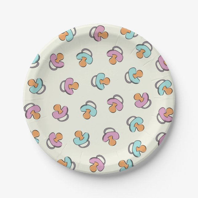 Adorable Pacifier Gender Reveal Baby Shower Paper Plates (Front)