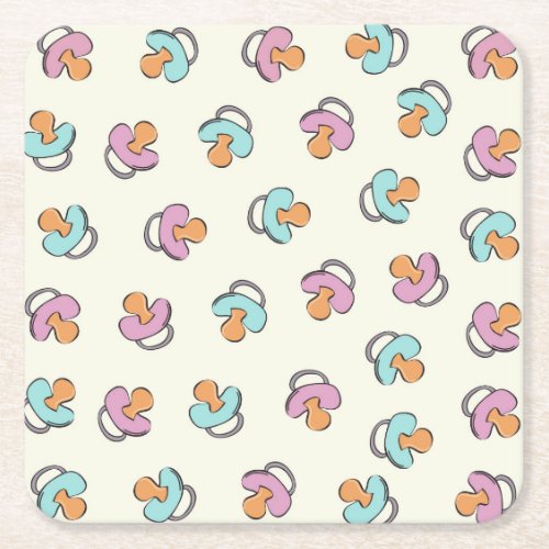 Adorable Pacifier Gender Reveal Baby Shower Square Paper Coaster