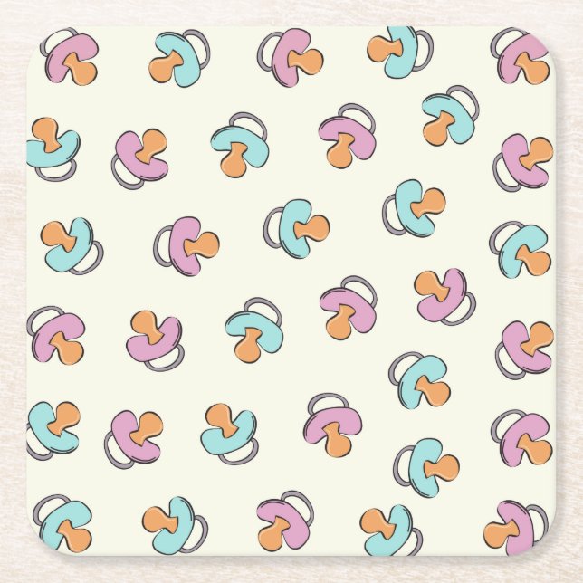 Adorable Pacifier Gender Reveal Baby Shower Square Paper Coaster (Front)