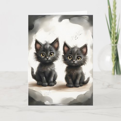 Adorable Pair of Black Kitties Portrait Blank Card