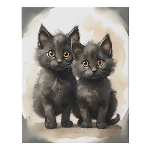 Adorable Pair of Black Kitties Portrait  Faux Canvas Print