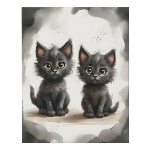 Adorable Pair of Black Kitties Portrait Nursery  Faux Canvas Print