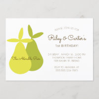 Adorable Pair Twins Birthday Yellow Green Pears Invitation