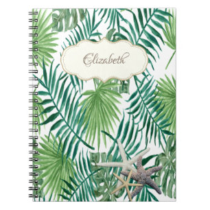 Adorable Palm Leaf ,Starfish ,Personalized Notebook