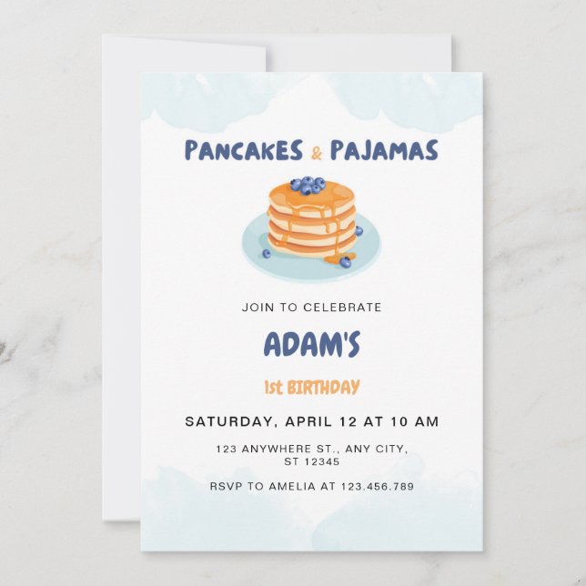 Adorable Pancakes and Pajamas Birthday Invitation (Front)