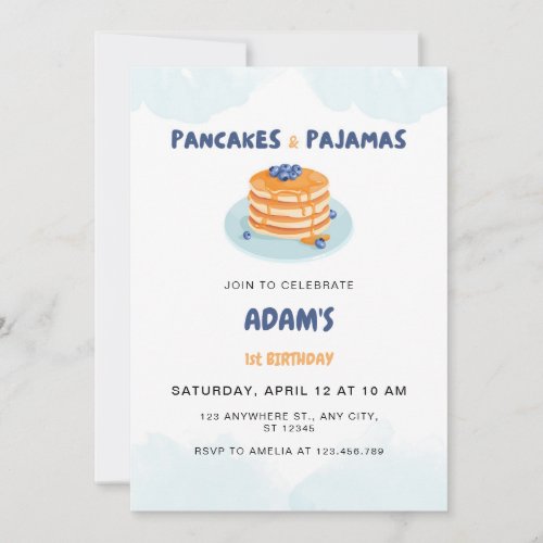 Adorable Pancakes and Pajamas Birthday Invitation