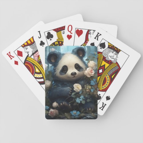 Adorable Panda Bear and Flowers  Playing Cards