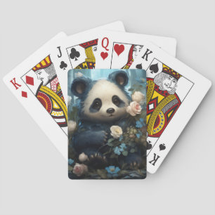 Adorable Panda Bear and Flowers Poker Cards