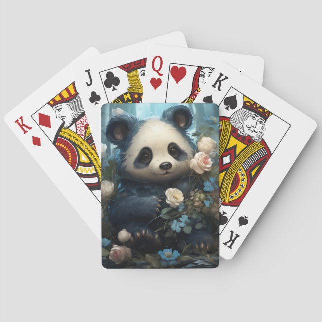 Adorable Panda Bear and Flowers  Poker Cards (Back)