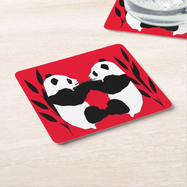Adorable Panda Bear Animals Red Paper Coasters