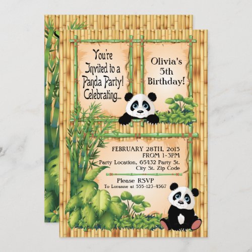 Adorable Panda Bear Birthday Party Invitation
