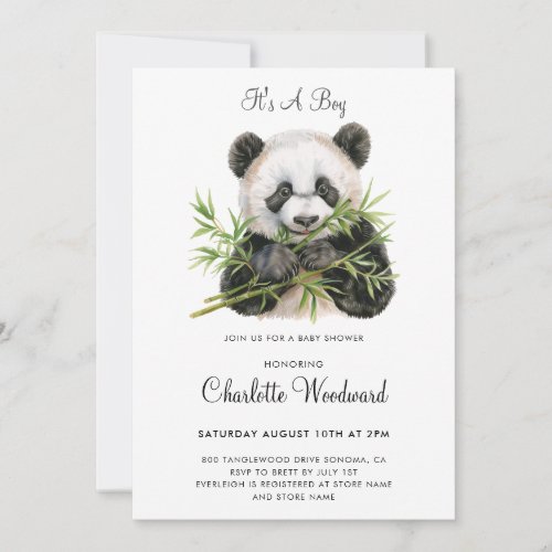 Adorable Panda Bear Boy Baby Shower Invitation