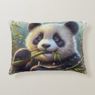 Adorable Panda Bear Eating Bamboo Accent Pillow