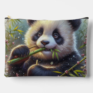 Adorable Panda Bear Eating Bamboo Accessory Pouch