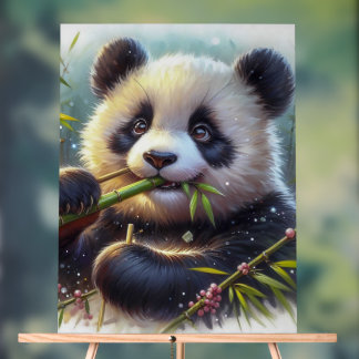 Adorable Panda Bear Eating Bamboo Acrylic Sign