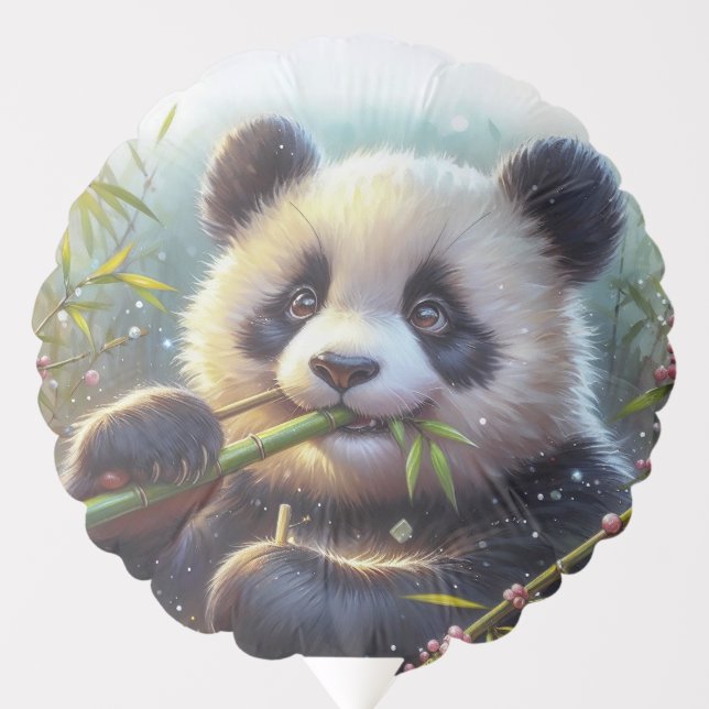 Adorable Panda Bear Eating Bamboo Balloon (Front)