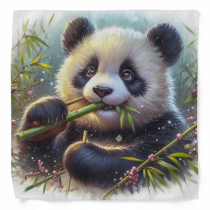 Adorable Panda Bear Eating Bamboo Bandana