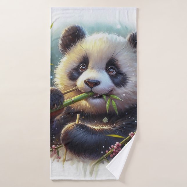 Adorable Panda Bear Eating Bamboo Bath Towel Set (Bath Towel)