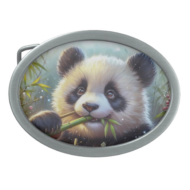 Adorable Panda Bear Eating Bamboo Belt Buckle (Front)