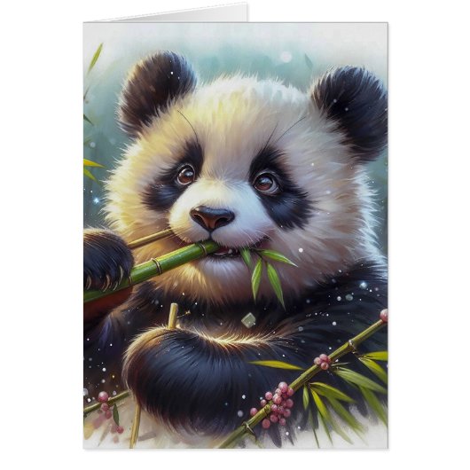 Adorable Panda Bear Eating Bamboo Blank Inside Cards (Front)