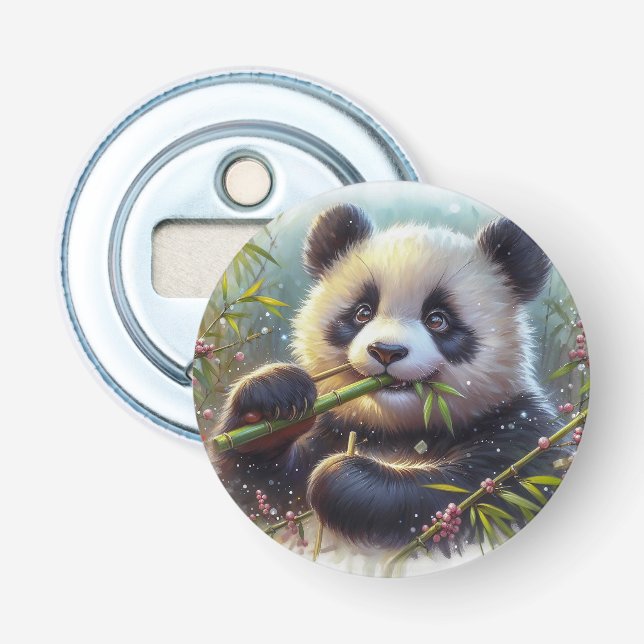 Adorable Panda Bear Eating Bamboo Bottle Opener (Front)
