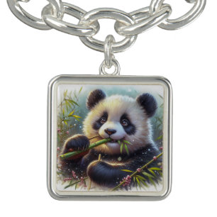 Adorable Panda Bear Eating Bamboo Bracelet