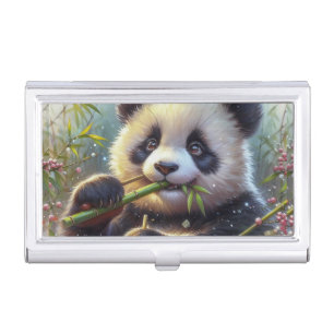 Adorable Panda Bear Eating Bamboo Business Card Case