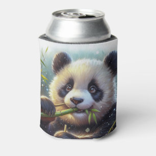 Adorable Panda Bear Eating Bamboo Can Cooler