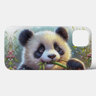 Adorable Panda Bear Eating Bamboo iPhone 13 Case