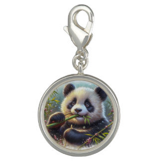 Adorable Panda Bear Eating Bamboo Charm