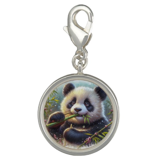 Adorable Panda Bear Eating Bamboo Charm (Front)