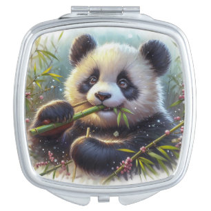 Adorable Panda Bear Eating Bamboo Compact Mirror