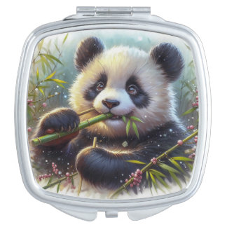 Adorable Panda Bear Eating Bamboo Compact Mirror