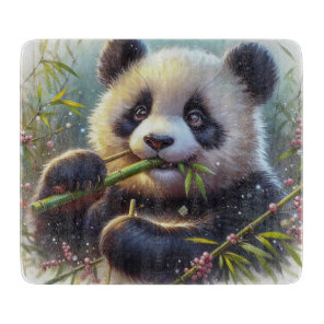 Adorable Panda Bear Eating Bamboo Cutting Board
