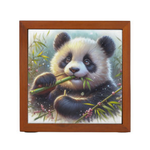Adorable Panda Bear Eating Bamboo Desk Organizer