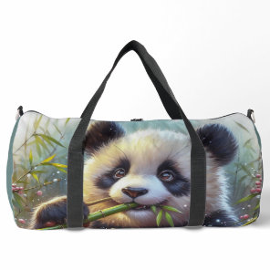Adorable Panda Bear Eating Bamboo Duffle Bag