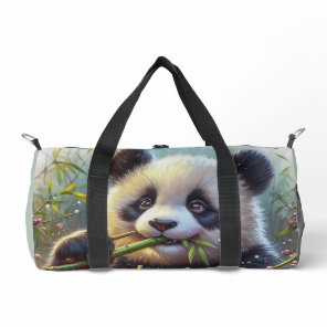 Adorable Panda Bear Eating Bamboo Duffle Bag
